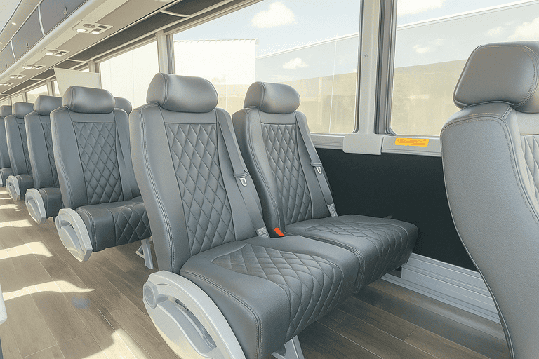 interior of Orlando Minibus Company charter bus